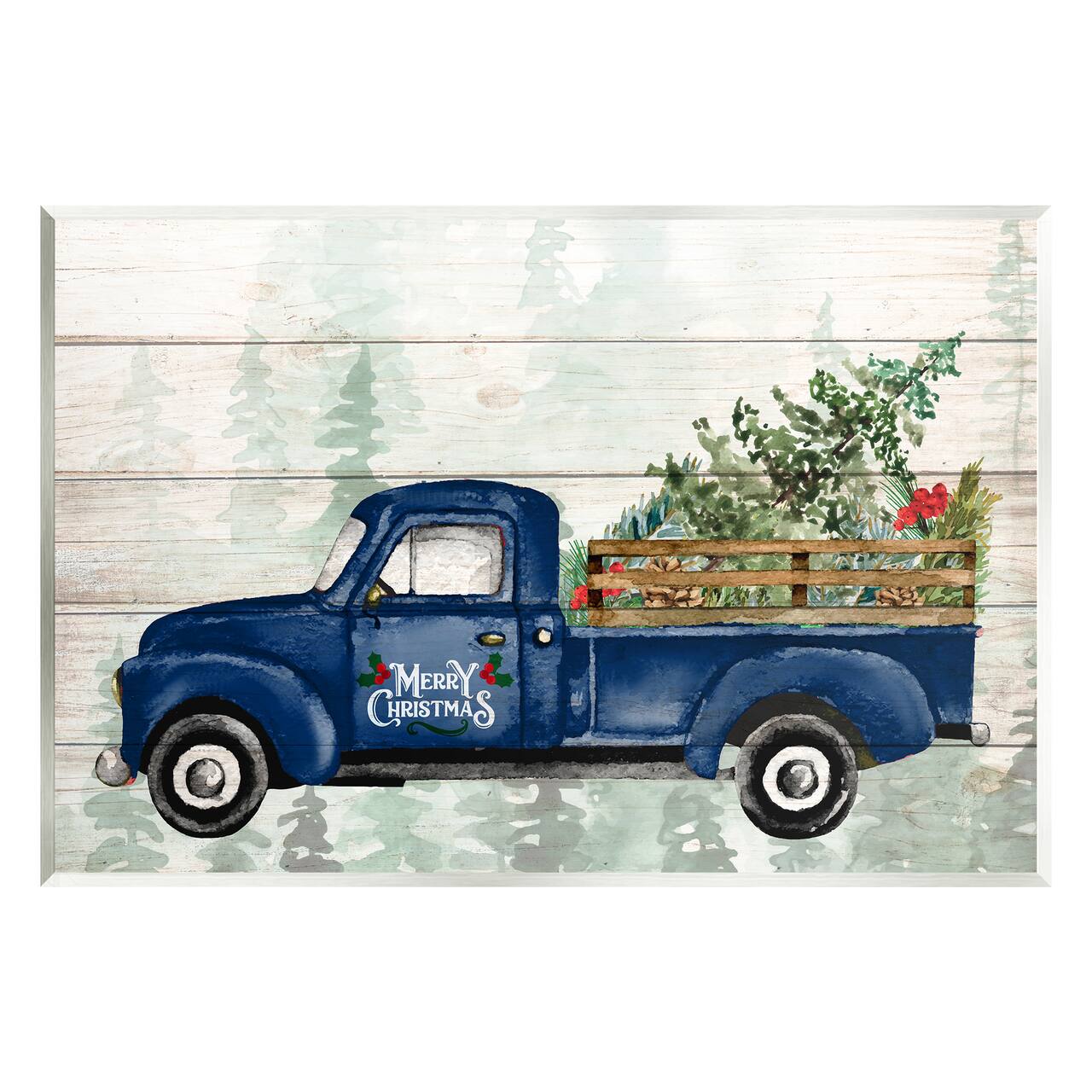 Stupell Industries Merry Christmas Blue Holiday Truck Wall Plaque Art